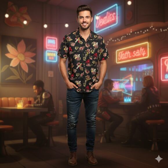 Star Wars Mens M Mandalorian Boba Fett Tropical Resortwear Geek Hawaiian Shirt - Picture 2 of 9